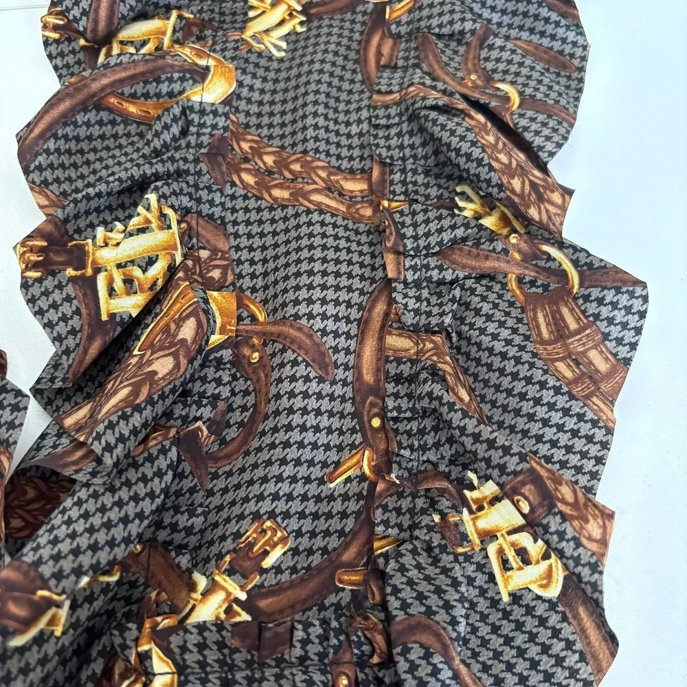 Lauren Ralph Lauren‎ Silk Bridal Equestrian Ruffle Scarf Houndstooth Heritage